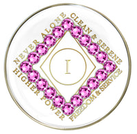 White CLEAN Time Tri-Plate with Light Rose Pink Crystals