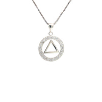 Alcoholics Anonymous (AA) Symbol Pendant in a Circle of Clear Crystals – CHAIN IS NOT INCLUDED AND SOLD SEPARATELY