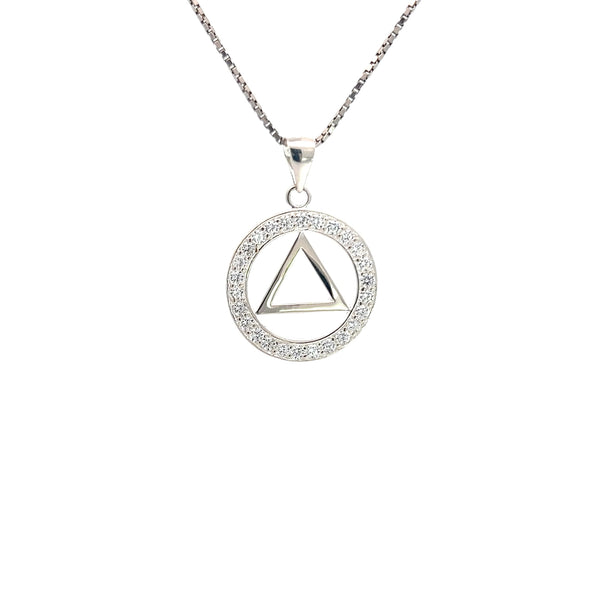 Alcoholics Anonymous (AA) Symbol Pendant in a Circle of Clear Crystals – CHAIN IS NOT INCLUDED AND SOLD SEPARATELY
