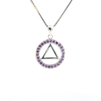 Alcoholics Anonymous (AA) Symbol Pendant in a Circle of Purple Crystals – CHAIN IS NOT INCLUDED AND SOLD SEPARATELY