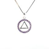 Alcoholics Anonymous (AA) Symbol Pendant in a Circle of Purple Crystals – CHAIN IS NOT INCLUDED AND SOLD SEPARATELY