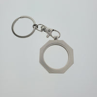 Hinged Key Chain Medallion Holder Silver Matte Finish Stop Sign Shape