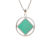Sterling Silver Pendant, Narcotics Anonymous NA Symbol Square with Turquoise in Color Enamel Inlay CHAIN NOT INCLUDED AND SOLD SEPARATELY