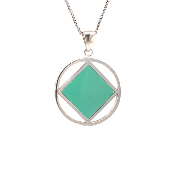 Sterling Silver Pendant, Narcotics Anonymous NA Symbol Square with Turquoise in Color Enamel Inlay CHAIN NOT INCLUDED AND SOLD SEPARATELY