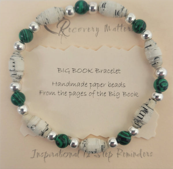AA Big Book Bead Bracelet | Made From Real Book Pages | Pink & Silver Beads
