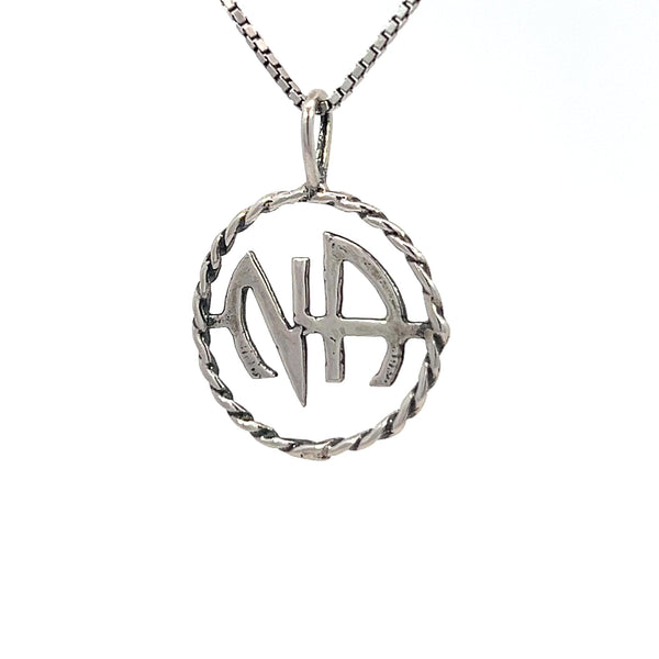 Sterling Silver Pendant, Narcotics Anonymous NA Initials in a Twist Wire Style Circle CHAIN NOT INCLUDED AND SOLD SEPARATELY