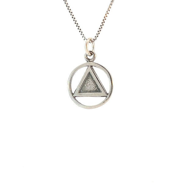 Sterling Silver AA Pendant – Textured Triangle in Smooth Circle CHAIN NOT INCLUDED AND SOLD SEPARATELY