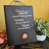 Big Book Cover | Silver Serenity Prayer | Black with Chip Mount