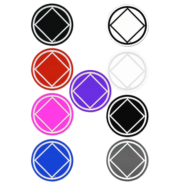 Set of 9 3" RS6 Round Narcotics Anonymous Recovery Symbol Stickers, All 9 Different Colors