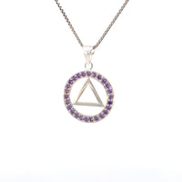 Alcoholics Anonymous (AA) Symbol Pendant in a Circle of Purple Crystals – CHAIN IS NOT INCLUDED AND SOLD SEPARATELY