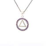 Alcoholics Anonymous (AA) Symbol Pendant in a Circle of Purple Crystals – CHAIN IS NOT INCLUDED AND SOLD SEPARATELY