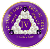 Purple AA Chip with Pearls and Purple Crystals AA Recovery Chip