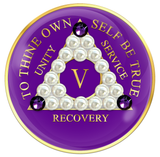 Purple AA Chip with Pearls and Purple Crystals AA Recovery Chip