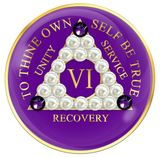 Purple AA Chip with Pearls and Purple Crystals AA Recovery Chip