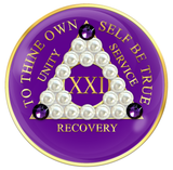 Purple AA Chip with Pearls and Purple Crystals AA Recovery Chip