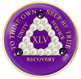 Purple AA Chip with Pearls and Purple Crystals AA Recovery Chip