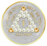 Silver Glitter AA Chip with Pearls and Light Gold Crystals