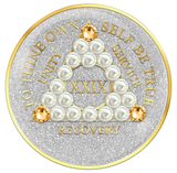 Silver Glitter AA Chip with Pearls and Light Gold Crystals