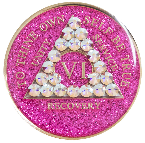 Crystallized Glitter Pink Tri-Plate Crystal AB