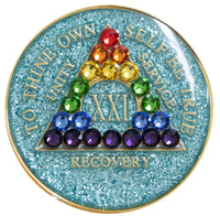 Crystallized Glitter Tri-plate Aqua LGBT Rainbow
