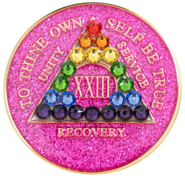 Crystallized Glitter Pink Tri-Plate LGBT Rainbow